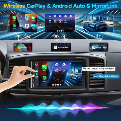 7" Double DIN Car Stereo - Wireless Apple CarPlay & Android Auto Touchscreen Radio