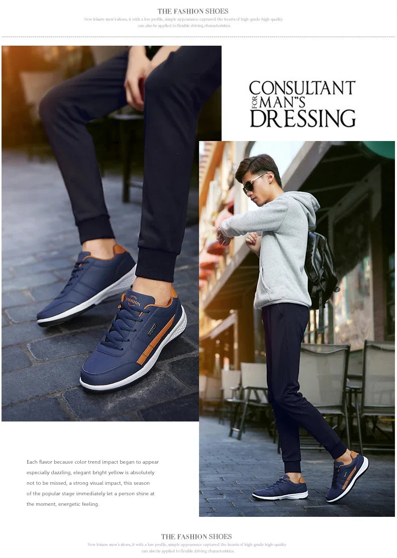 MAEDEF Men's Leather Sneakers – Waterproof, Comfortable Lace-Up Casual Footwear, Vulcanized Shoes