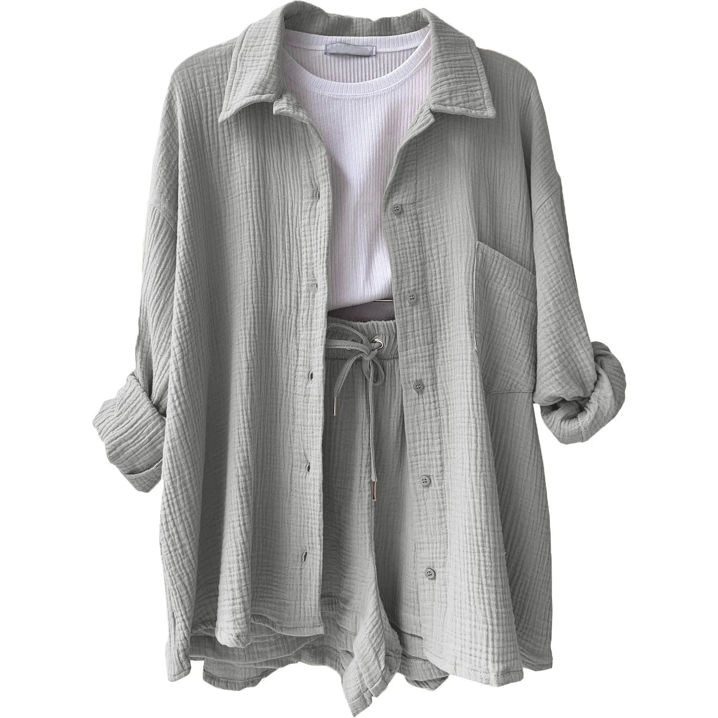 2025 Women’s Summer Two-Piece Set – Solid Color Casual Loose Short Pants & Top Outfit