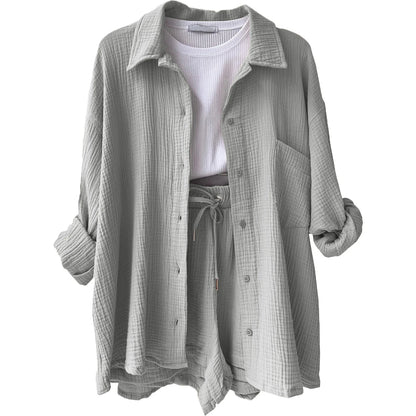 2025 Women’s Summer Two-Piece Set – Solid Color Casual Loose Short Pants & Top Outfit