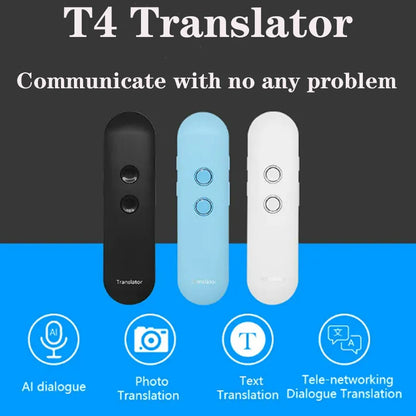 2024 T4 Portable Wireless Smart Translator - Two-Way Instant Voice Translation in 40 Languages, Bluetooth Multi-Language App
