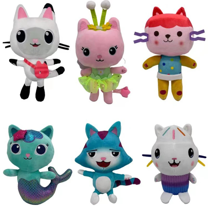 Gabby Dollhouse Plush Toys — Cute Cat & Mermaid Stuffed Dolls for Kids, Cartoon Animal Plushies