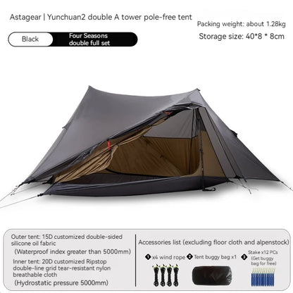 ASTA GEAR Yun Chuan 15D Nylon Ultralight Tent – Double-Sided Silicon-Coated, Rodless Pyramid Design for Camping & Hiking