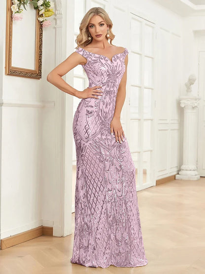 Elegant V-Neck Silver Sequin Evening Dress – 2025 Women’s Sleeveless Maxi Mermaid Party Prom Gown