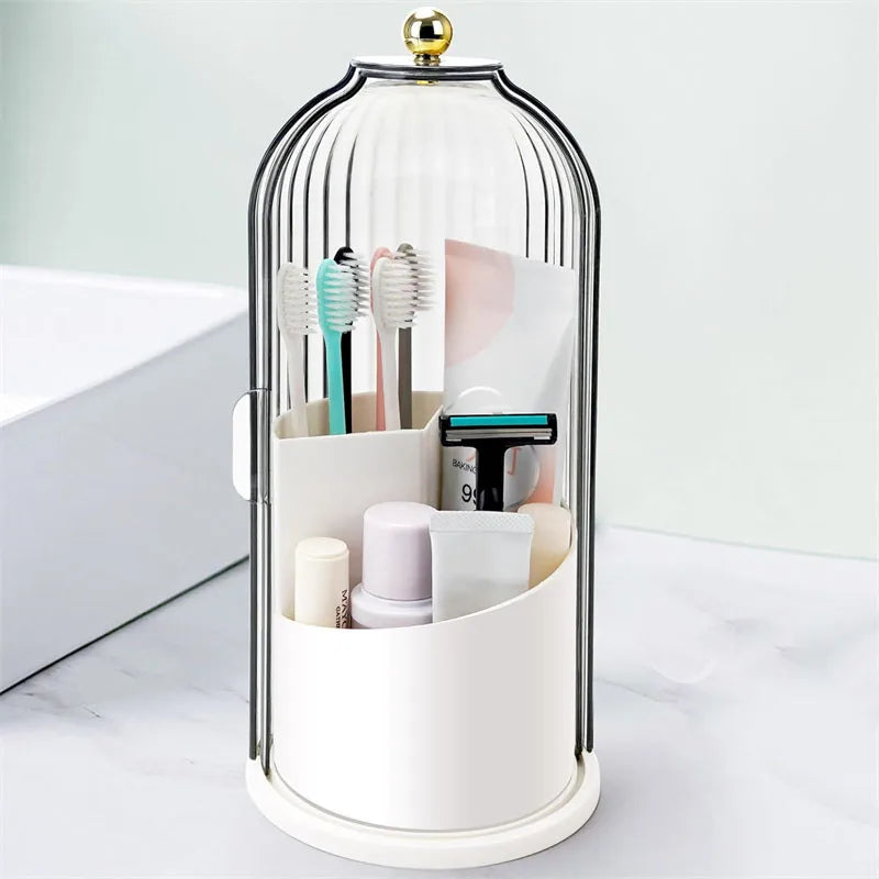 Rotating Toothbrush Holder with Sliding Lid – Dustproof 3-Slot Countertop Organizer for Electric Toothbrush & Toothpaste