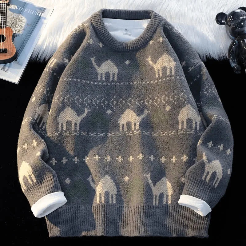 Men's Retro Knit Sweater - Loose Casual Pullover for Autumn & Winter