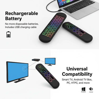 MRSVI M5 Air Mouse Remote Control - 2.4G & Bluetooth Wireless Gyroscope Keyboard with 7-Color Backlight for Android TV Box & PC
