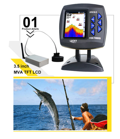 LUCKY FF918-CWLS Wireless Fish Finder – 980 ft Range, 45° Operating Range for Fishing Boats