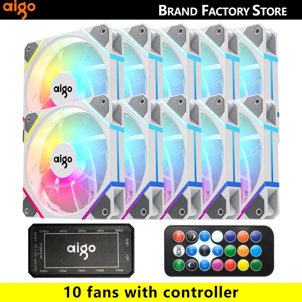 Aigo AM12 RGB PC Fan Kit — 120mm ARGB Water Cooler & Case Cooling Fans with 6-Pin Controller
