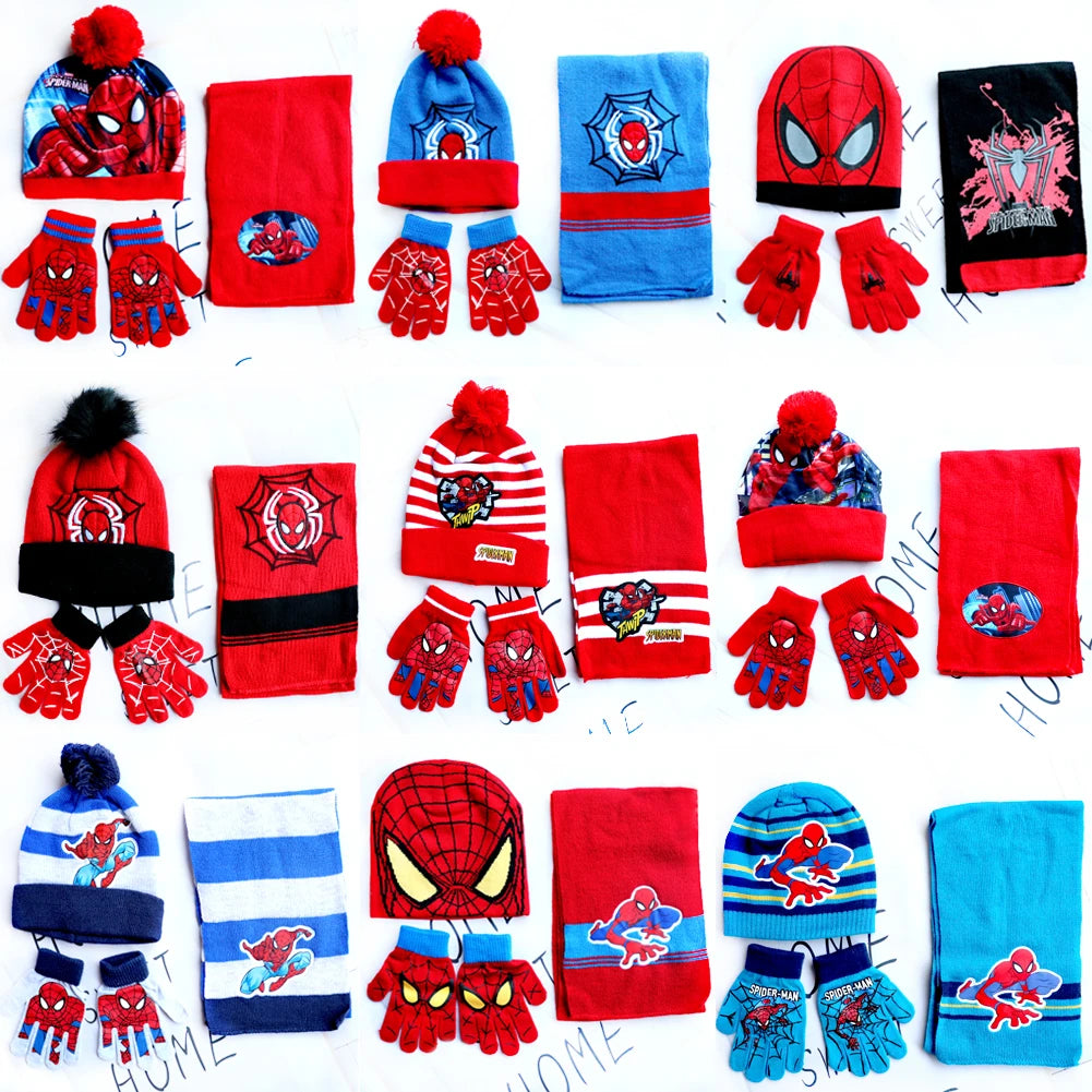 Spider-Man Cosplay Hat & Accessories - Cartoon Knitted Scarf, Warm Gloves & Christmas Cap for Boys and Girls
