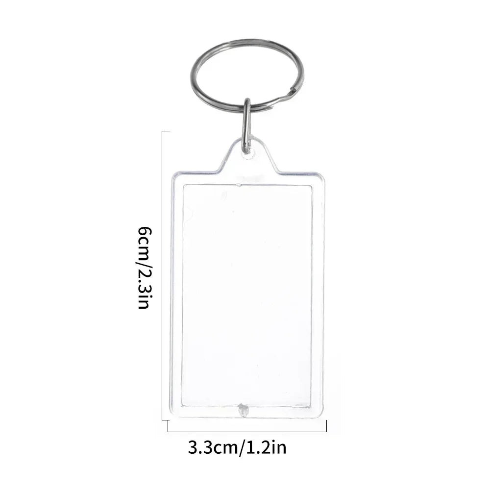 Clear Acrylic Photo Frame Keychains – Blank Rectangle Keyrings for Double-Sided Photos, DIY Supplies (5-100PCS)