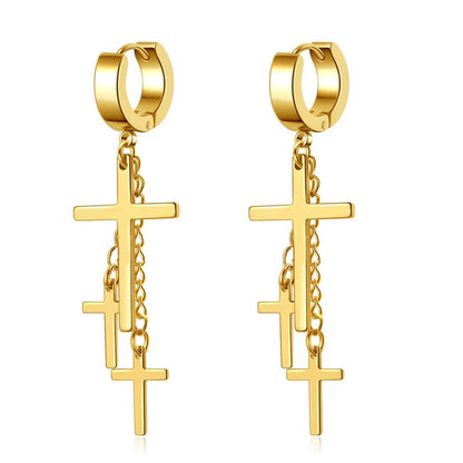 Gold Cross Huggie Hoop Earrings - Minimalist Dangle Charm Jewelry for Men & Women