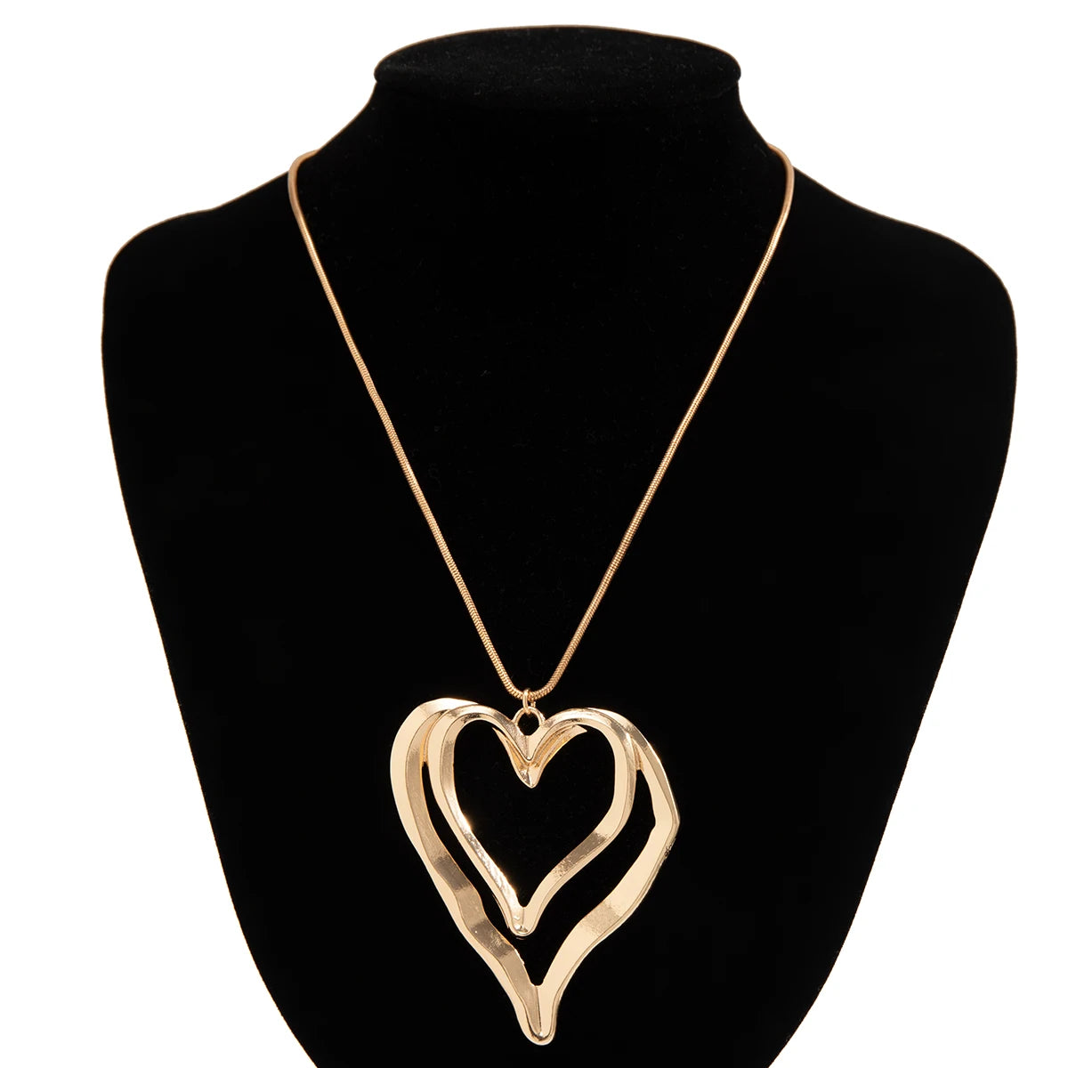 PuRui Punk Double Heart Ring Pendant Choker – Thin Metal Snake Chain Necklace for Women, Party Jewelry Collar