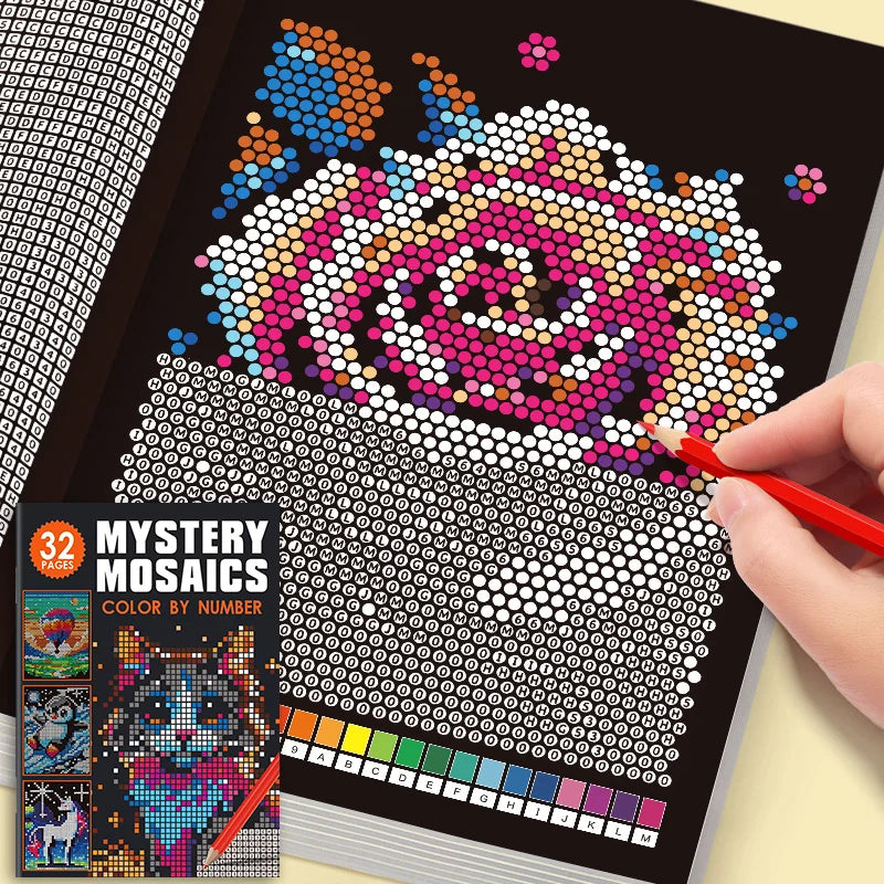 Mysterious Mosaic Color by Number Book - 32 Pages Pixel Art Coloring with Cute Animals & Scenery for Adult Stress Relief