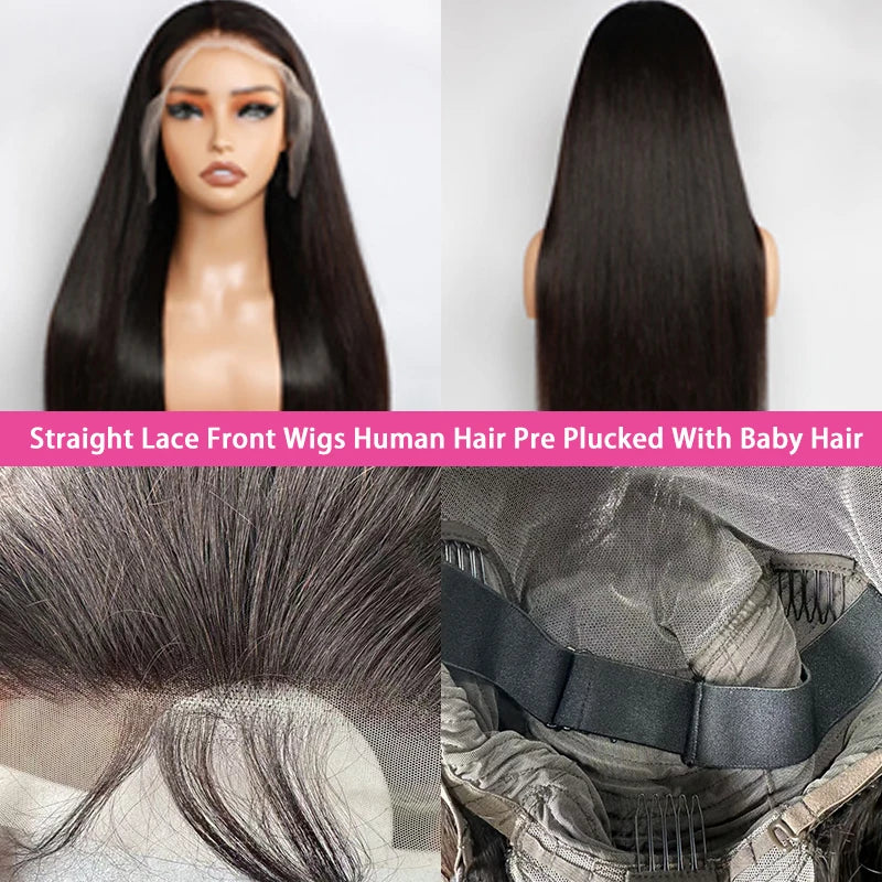 Straight Lace Front Wig – Brazilian Virgin Human Hair with Transparent Lace Frontal for Women