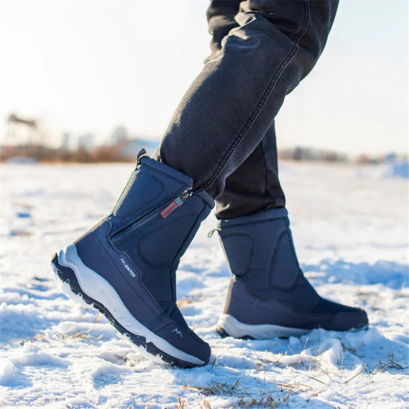 Large Winter Men’s Boots – Warm Plush Ankle High-Top Snow Boots, Sweat-Wicking Outdoor Sneakers
