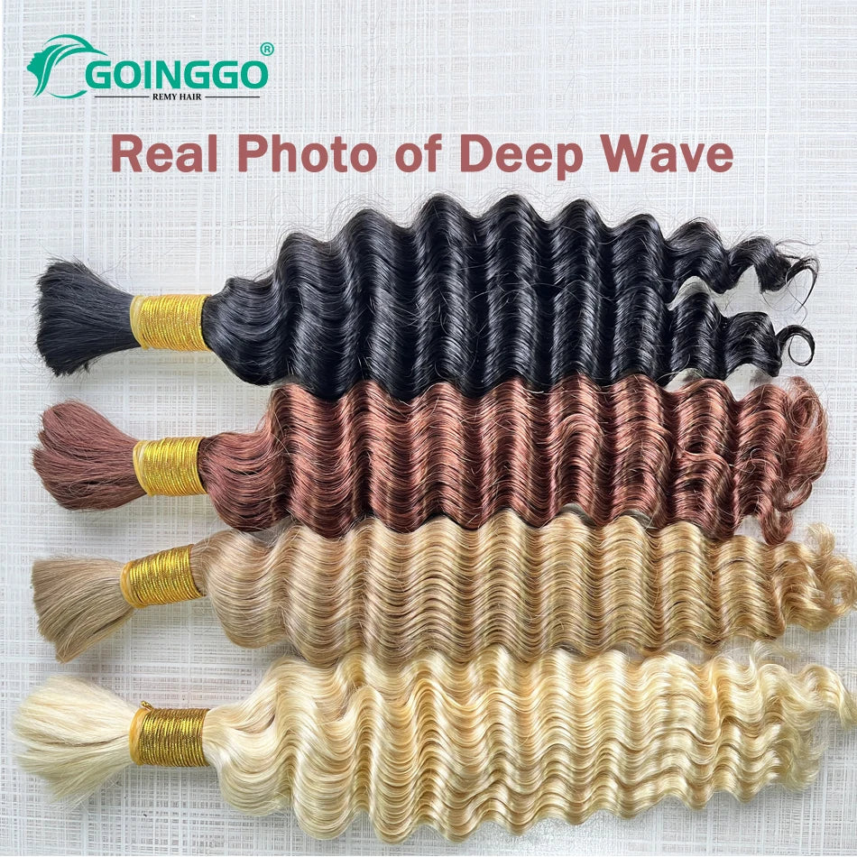 Pre-Colored Brazilian Deep Wave Bulk Human Hair - No Weft, Remy Hair Extensions, 14-28 Inch for Crochet Braids