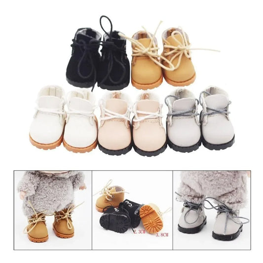 Labubu Doll Shoes – 3.8cm Lace-Up Mini Leather Shoes for 15-17cm Dolls, Cute Kawaii Accessory