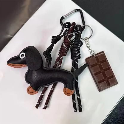Leather Dachshund Bag Pendant - Creative Dog Keychain & Car Keyring Charm Gift