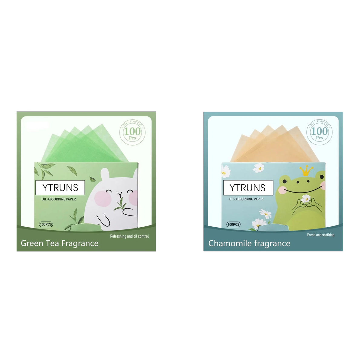 100pcs Fragrance Oil-Absorbing Face Paper - Green Tea, Gardenia, Chamomile, Lavender, Rose & Bamboo Charcoal Blotting Sheets