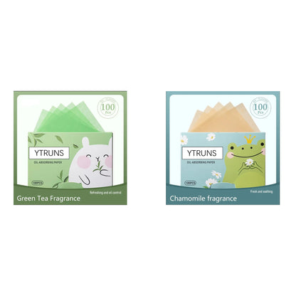100pcs Fragrance Oil-Absorbing Face Paper - Green Tea, Gardenia, Chamomile, Lavender, Rose & Bamboo Charcoal Blotting Sheets