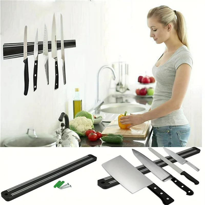 Versatile Magnetic Wall-Mounted Knife Holder and Storage Rack for Kitchen and Warehouse Tools