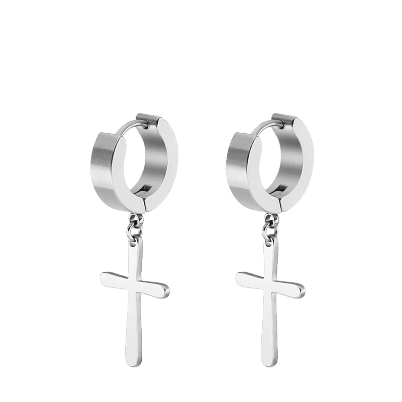 Stainless Steel Cross Star Dangle Earrings - Punk Gothic Hoop Huggie Jewelry for Men & Women