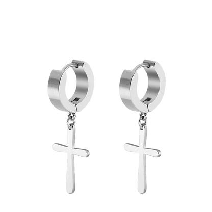 Stainless Steel Cross Star Dangle Earrings - Punk Gothic Hoop Huggie Jewelry for Men & Women