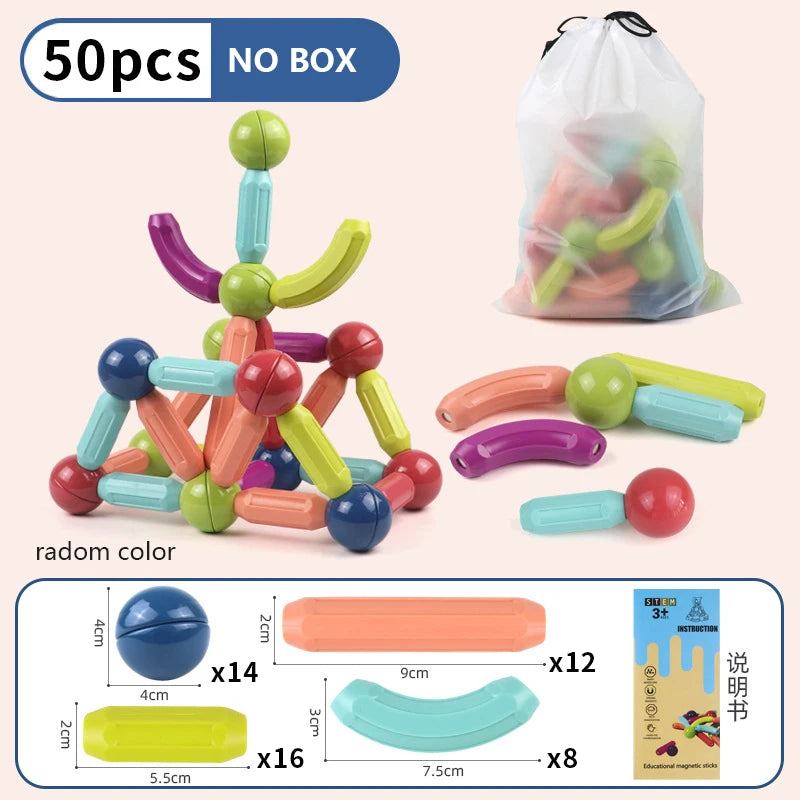 Magnetic Building Blocks Set – Montessori Educational Stick & Rod Constructor Toys for Kids Boys & Girls