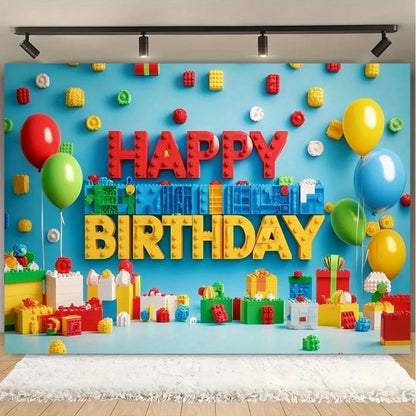 Colorful Building Block Balloon Backdrop - Vibrant Kids Birthday Party Decoration & Photography Background