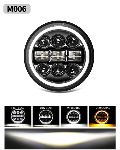 BraveWAY 5.75″ Round LED Motorcycle Headlight – White & Amber DRL with Gradient Halo Start-Up Welcome Light