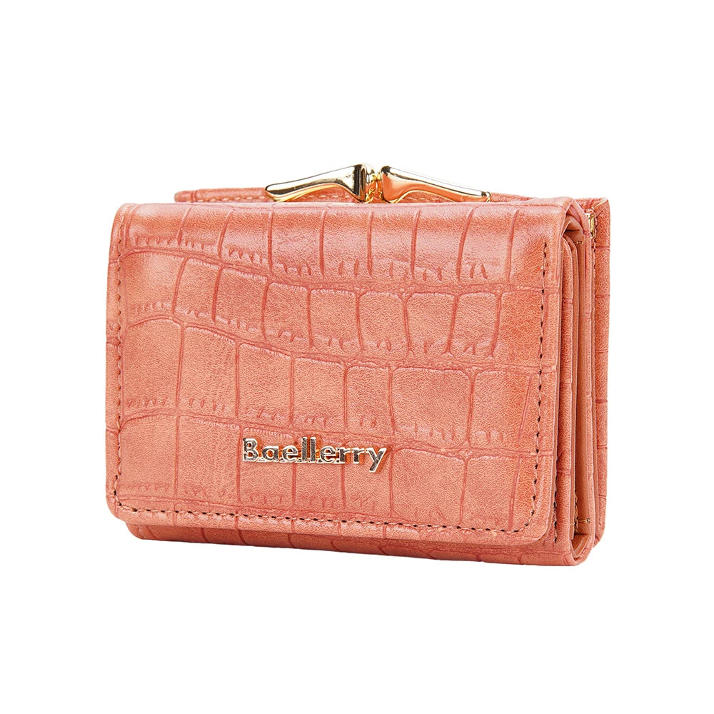 Baellerry Short Women’s Wallet — Crocodile Pattern Coin & Card Holder with Photo Slots, Hasp Purse for Girls