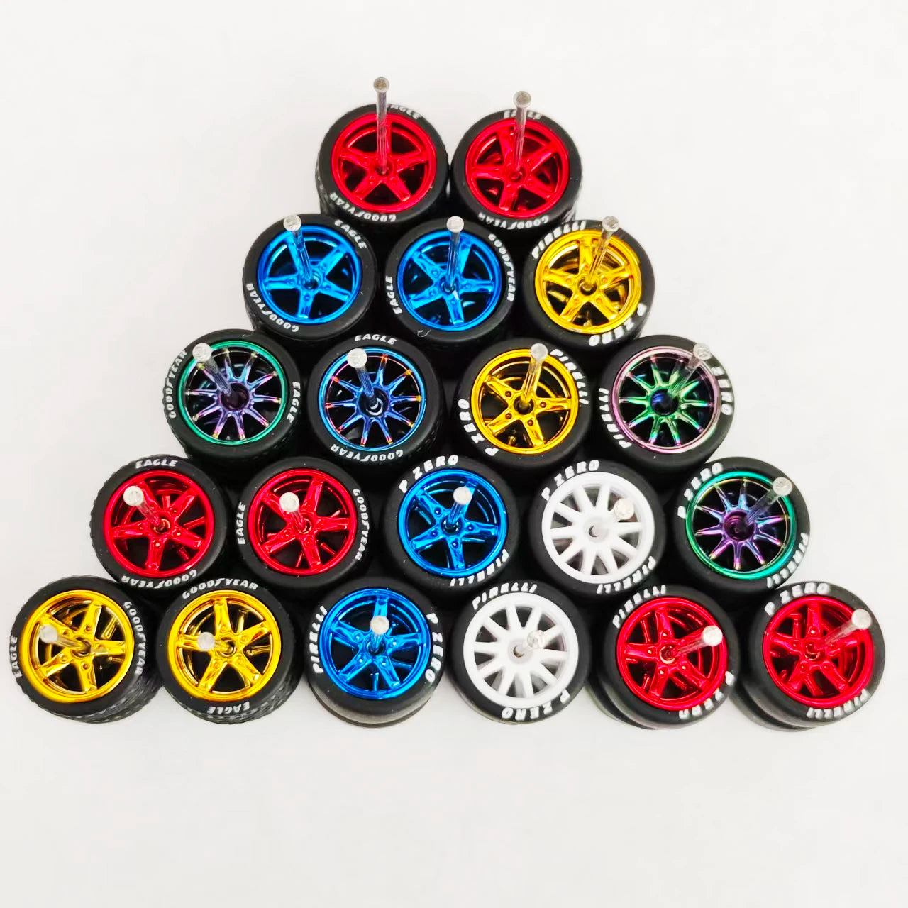 1:64 Alloy Car Wheels & Rubber Tires Set - Replacement Axles for Hot Wheels, Matchbox & Model Cars