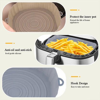 Reusable Air Fryer Silicone Pot & Baking Tray – 1/2/3PCS Basket for Pizza, Fried Chicken, Grill & Kitchen Use