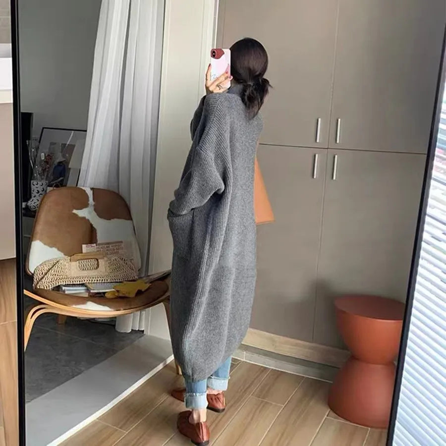 Women's High Neck Knitted Cardigan – Single Breasted Long Sleeve Mid-Length Sweater Jacket for Spring & Autumn