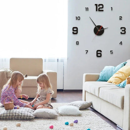 Large 3D DIY Silent Wall Clock — Simple Modern Punch-Free Wall Sticker in Black, Gold, or Silver