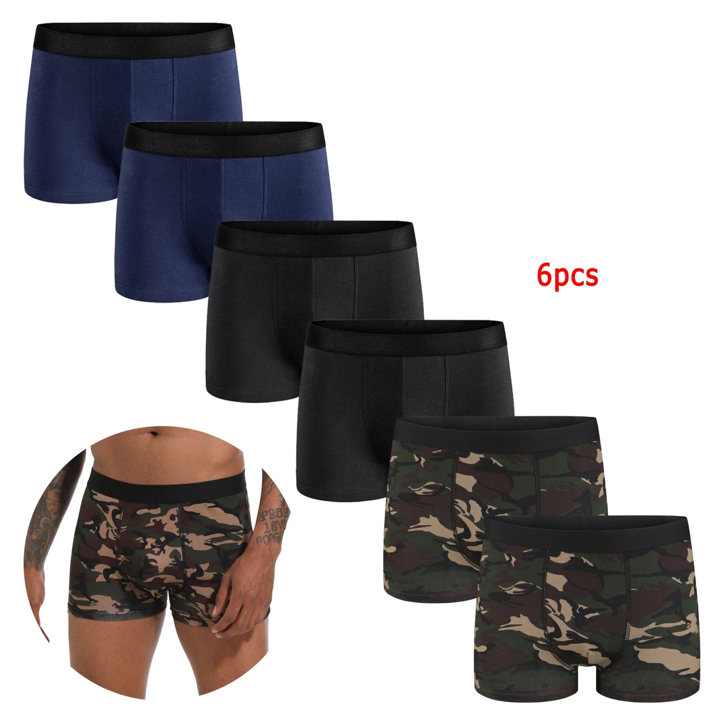 6-Pack Men’s Black Boxer Shorts – Soft Breathable Cotton Underwear Set, Comfortable Everyday Male Boxers Briefs 2024 Style