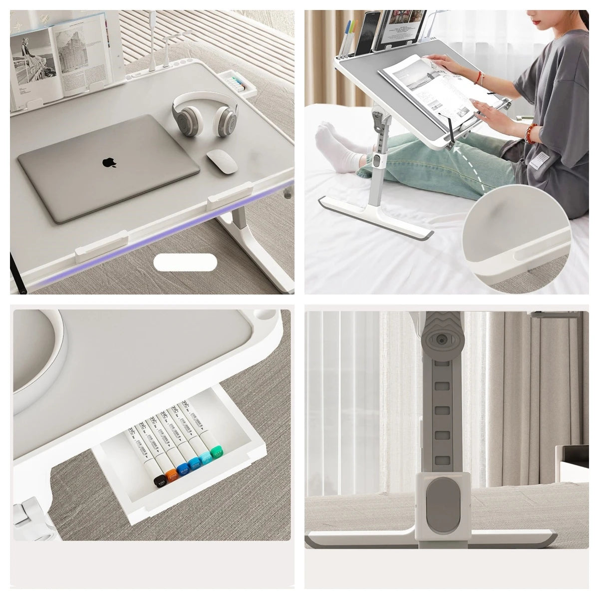 Adjustable Laptop Bed Tray Table – Portable Foldable Standing Desk with Storage Drawer for Sofa & Lap Use