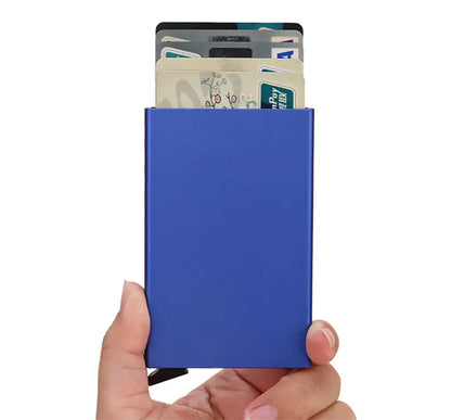RFID Credit Card Holder Metal Slim Wallet for Men & Women, Pop-Up Minimalist Small Black Purse, Mini Wallet