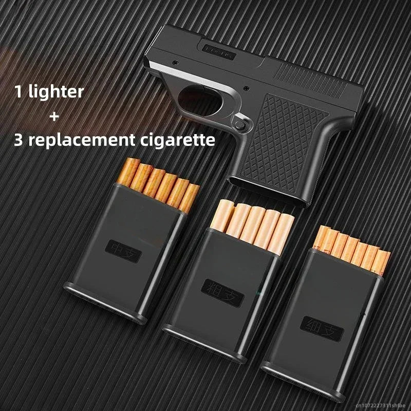 2026 Clip Gun Type Butane Lighter - Windproof Jet Blue Flame Cigarette Holder Gift for Men (No Gas Included)