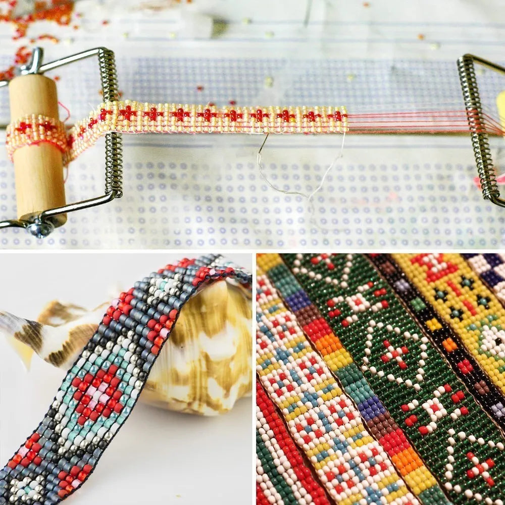 Easy-to-Use Beading Loom DIY Tool | Weaving with Elastic Band Charm | Czech Glass Beads Needle Included | Bracelet & Necklace Jewelry Making Kit