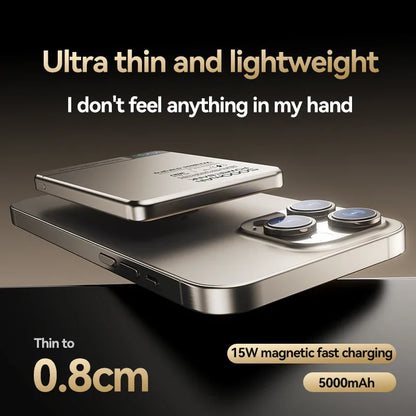 Xiaomi Ultra Slim 5000mAh Wireless Power Bank - MagSafe Fast Charging, High Capacity External Battery for iPhone 15/14/13/12