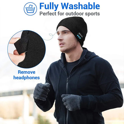 Bluetooth Beanie Hat with Wireless Headphones - Winter Sport Music Cap with Built-in Mic and Speaker, Compatible with Xiaomi, Huawei, Redmi, iPhone