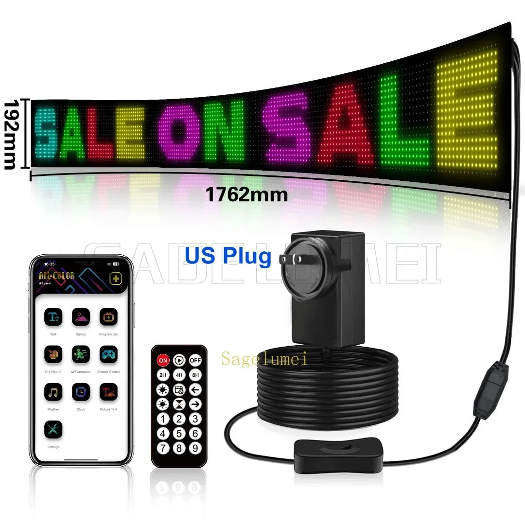Double Row Programmable LED Matrix Display - App-Controlled Scrolling Text, Evil Eye Animation Sign for Cars, Trucks, and Parties