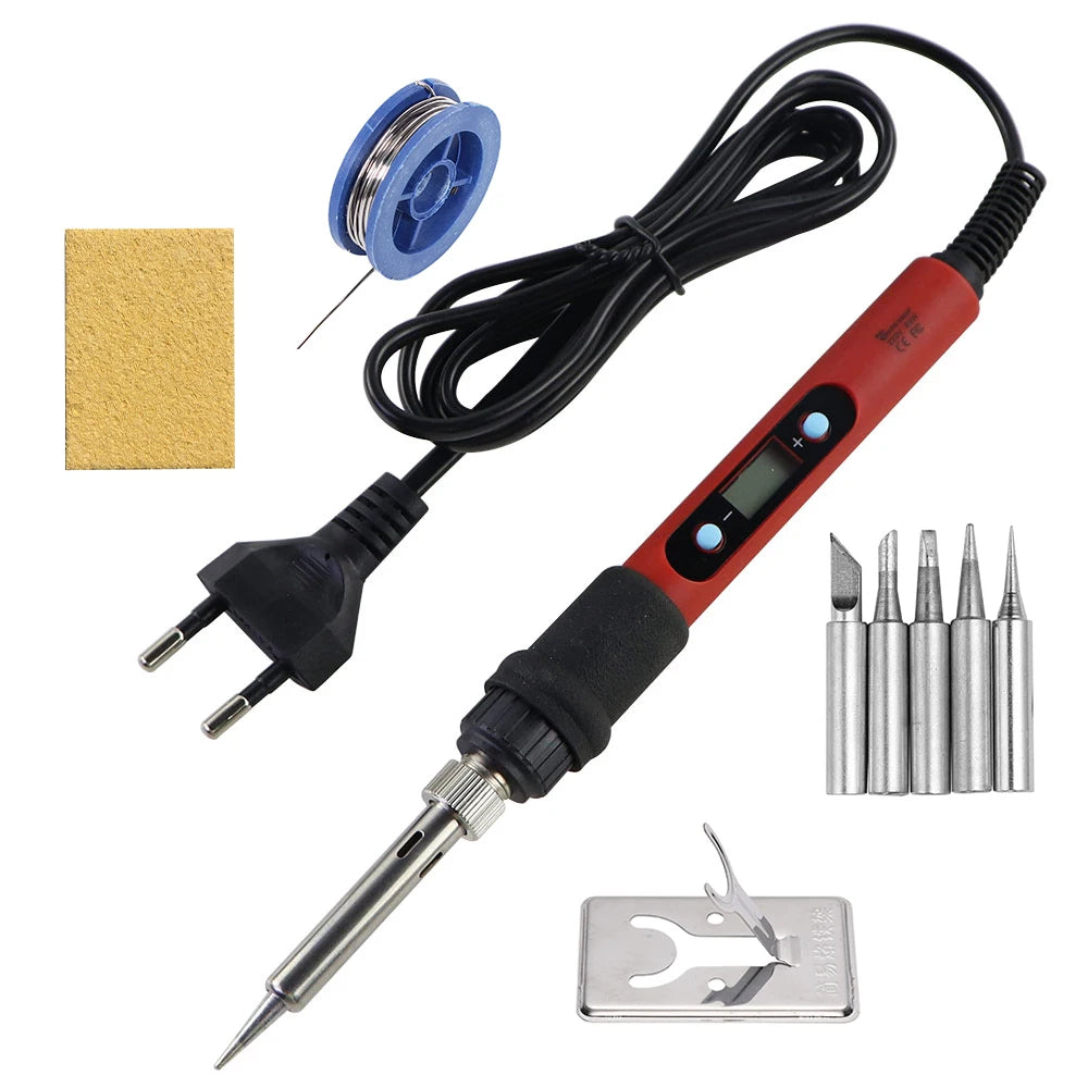60W/80W Digital Soldering Iron - LCD Adjustable Temperature Welding Repair Tool with Solder Tips