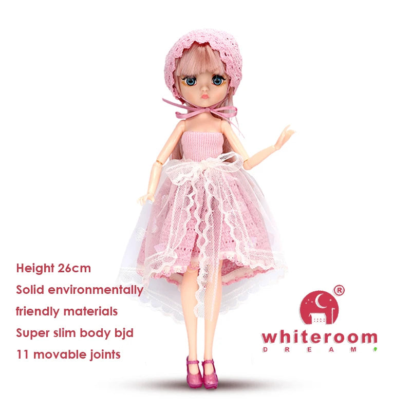 26cm BJD Doll for Girls – Purple Hair Fashion Princess with Big Eyes & Accessories Gift