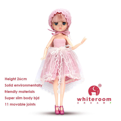 26cm BJD Doll for Girls – Purple Hair Fashion Princess with Big Eyes & Accessories Gift