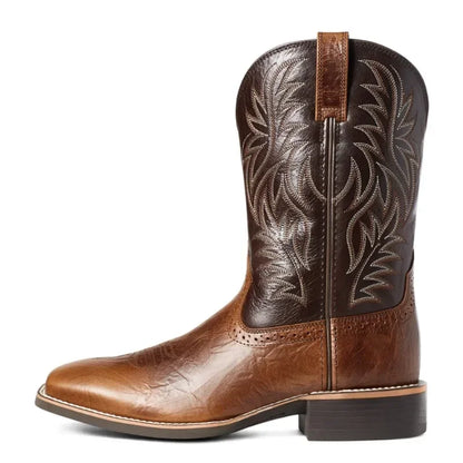 Men's Embroidered Cowboy Boots - Retro Handmade Pointed Toe Western Boots with Hand-Stitched Detail