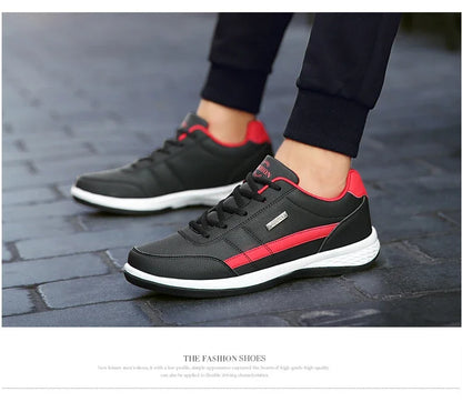 MAEDEF Men's Leather Sneakers – Waterproof, Comfortable Lace-Up Casual Footwear, Vulcanized Shoes