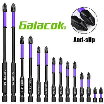 Magnetic Anti-Slip Impact Screwdriver Bit Set – Phillips Cross Long Hex Shank Bits for Power Drilling and Heavy Duty Use